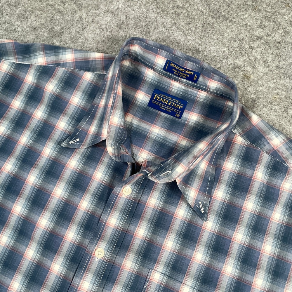 Pendleton Mens Boulevard Shirt XXL Blue Plaid Button Down Cotton Long Sleeve